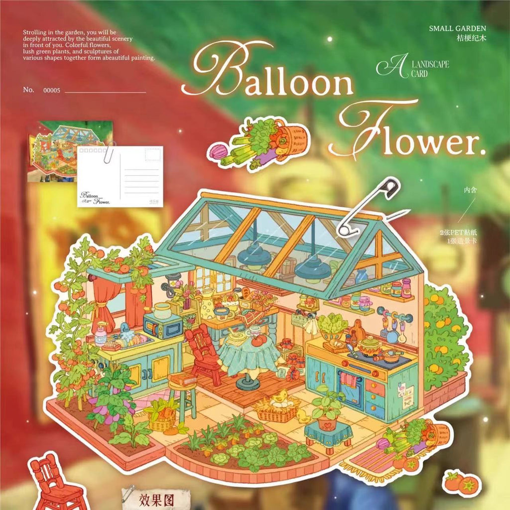 DIY Postcard Sticker Scene: Balloon Flower|Lemon Pomelo|Sunflower Seed|Clear Tea
