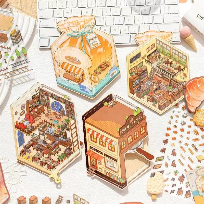 DIY Bread Baking Store Coffee & Book  Landscape Miniature DIY Sticker