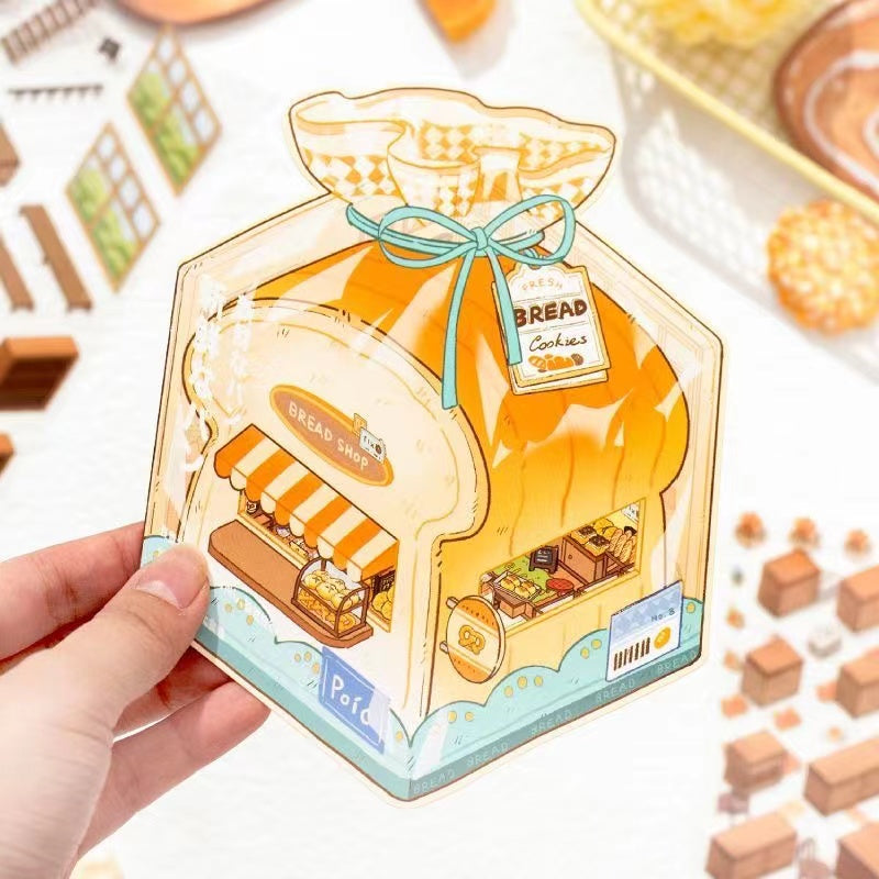 DIY Bread Baking Store Coffee & Book  Landscape Miniature DIY Sticker