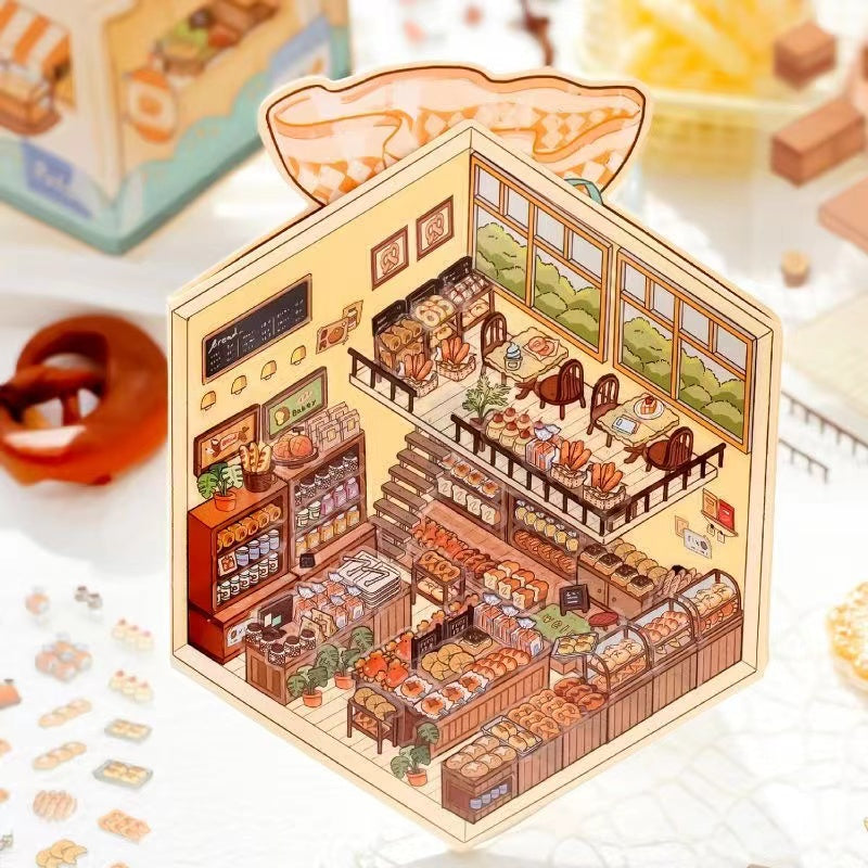 DIY Bread Baking Store Coffee & Book  Landscape Miniature DIY Sticker