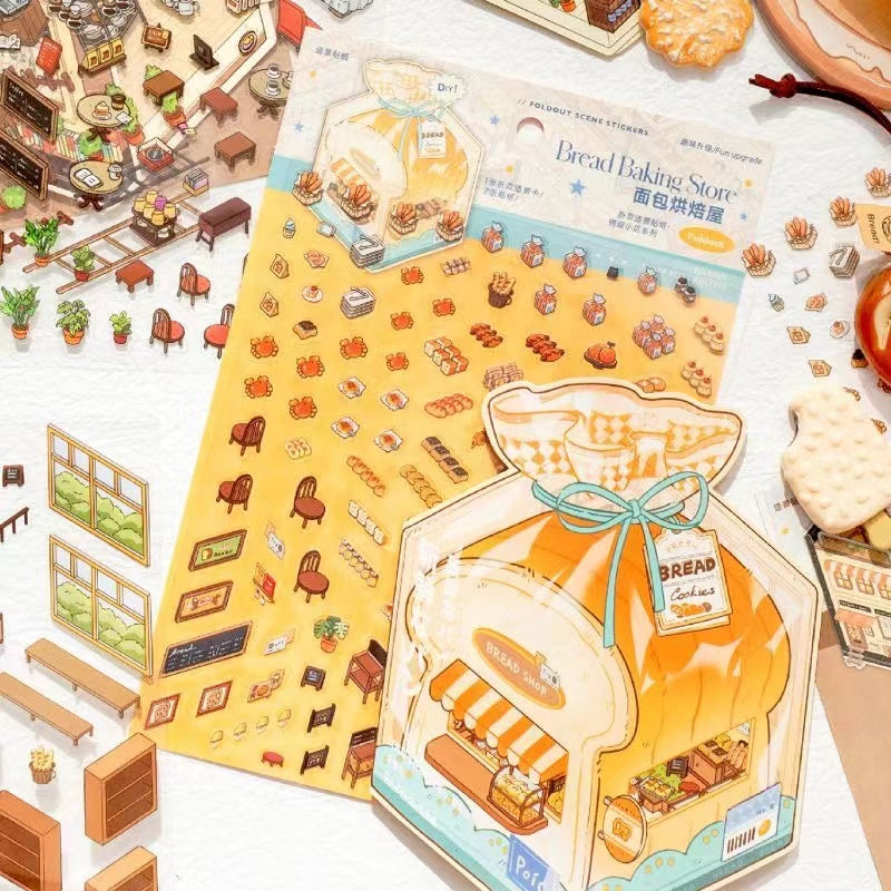 DIY Bread Baking Store Coffee & Book  Landscape Miniature DIY Sticker