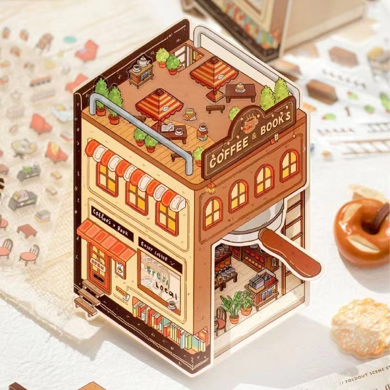 DIY Bread Baking Store Coffee & Book  Landscape Miniature DIY Sticker