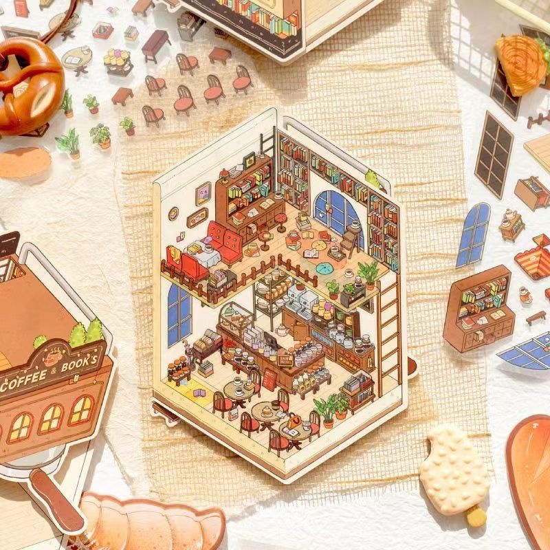 DIY Bread Baking Store Coffee & Book  Landscape Miniature DIY Sticker