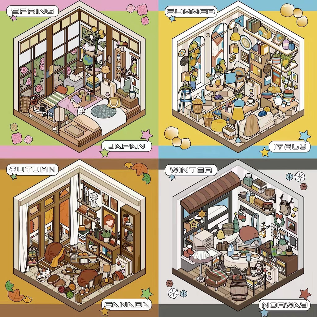 DIY Four Seasons Travel Journal 3D Scene Stickers