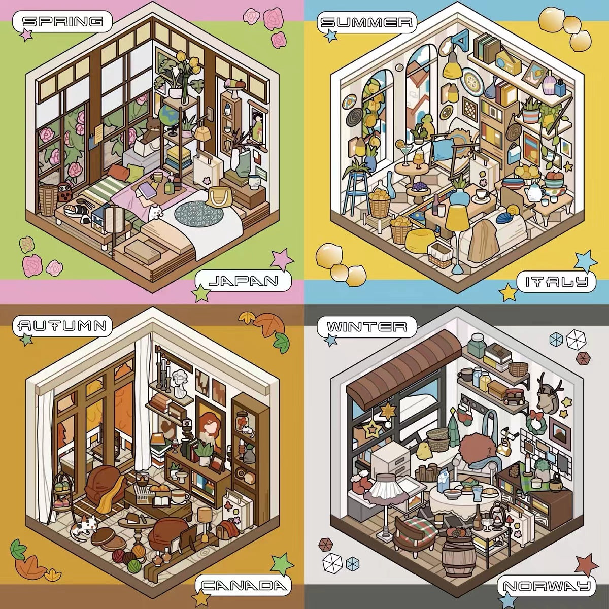 DIY Four Seasons Travel Journal 3D Scene Stickers