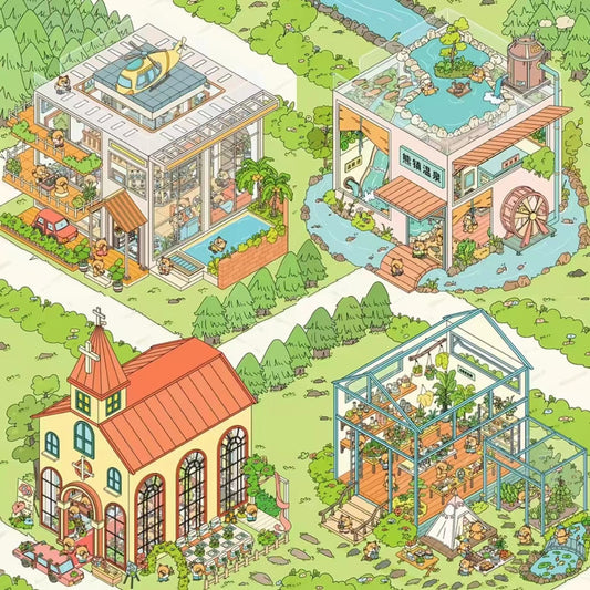 Double Layerd Sticker Scene Create Wedding Chapel Pool Villa Flower Park