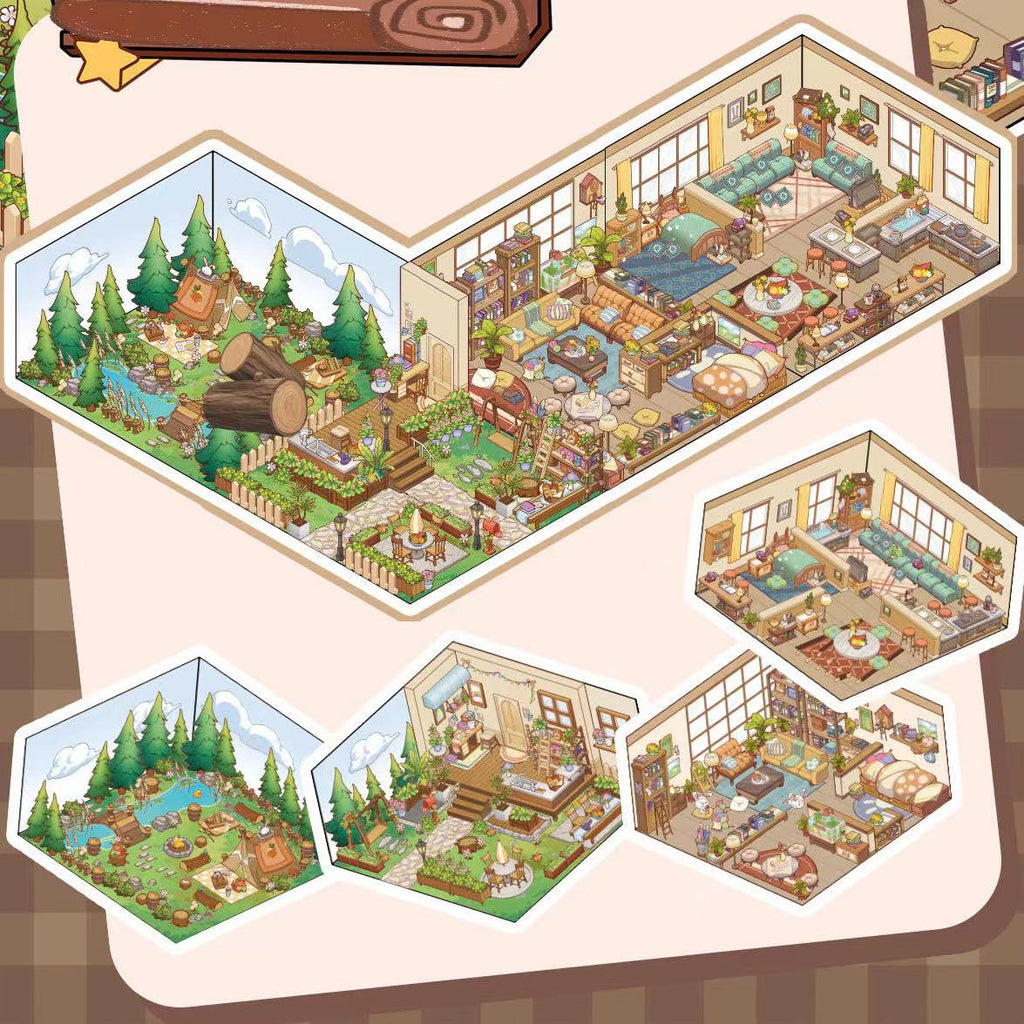 Miniature Town Sticker Scene, Stackable Houses Magnetic Stickers