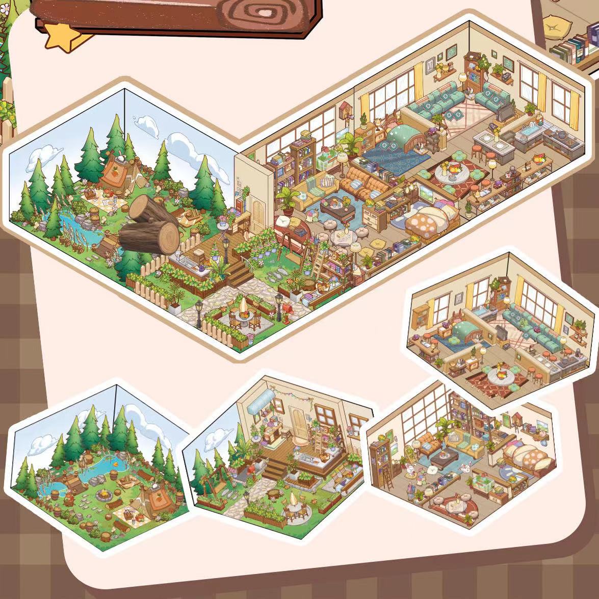 Miniature Town Sticker Scene, Stackable Houses Magnetic Stickers