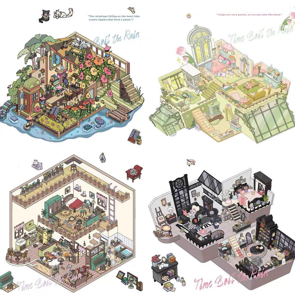 Miniature Tulip House Dreamy Loft Lake Villa Y2K Style 3D Sticker Scene