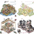 Miniature Tulip House Dreamy Loft Lake Villa Y2K Style 3D Sticker Scene
