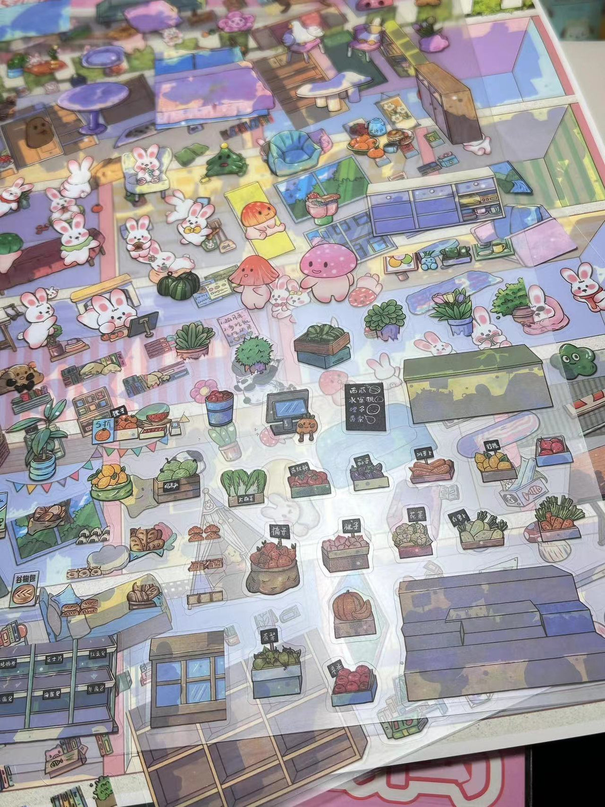 DIY Bunny Apartment Super Market Book Shop Big Size 3D Miniature Scene Stickers
