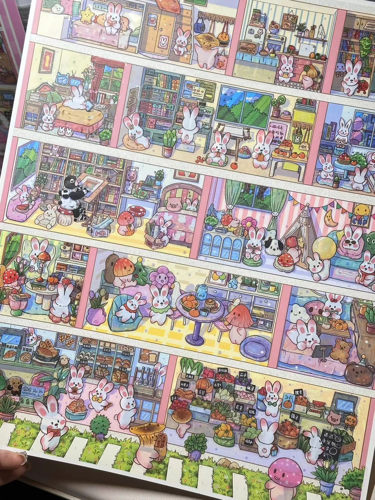 DIY Bunny Apartment Super Market Book Shop Big Size 3D Miniature Scene Stickers
