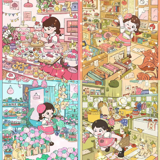 DIY Sweetie Cake illustrated Bookstore Flower Shop Kitchen 3D Sticker Scene