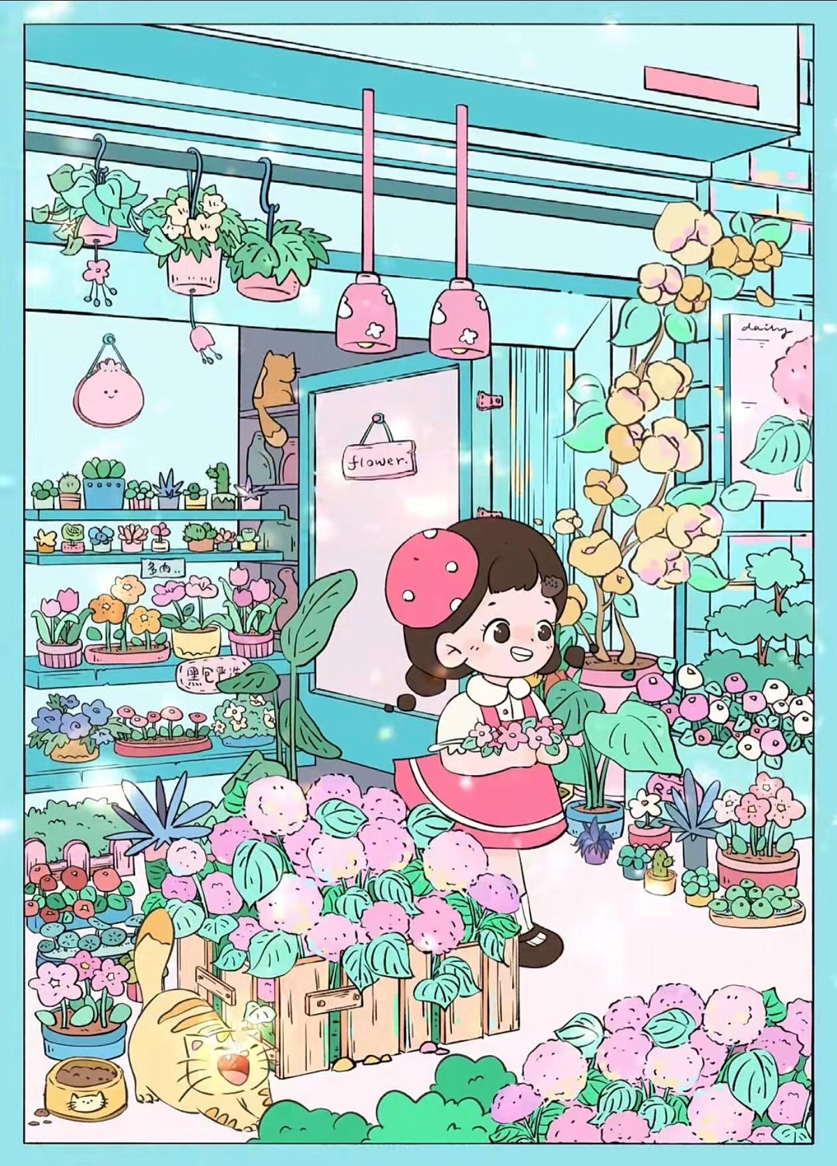 DIY Sweetie Cake illustrated Bookstore Flower Shop Kitchen 3D Sticker Scene
