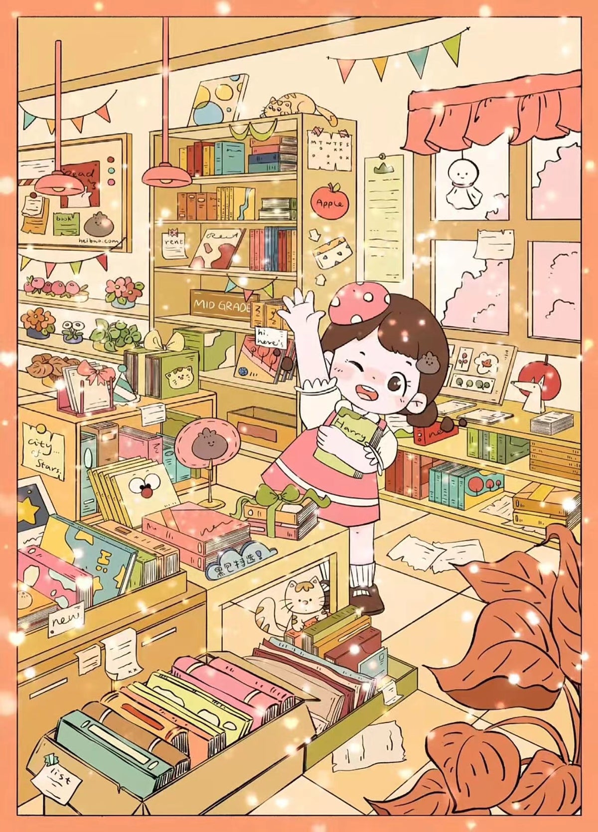 DIY Sweetie Cake illustrated Bookstore Flower Shop Kitchen 3D Sticker Scene