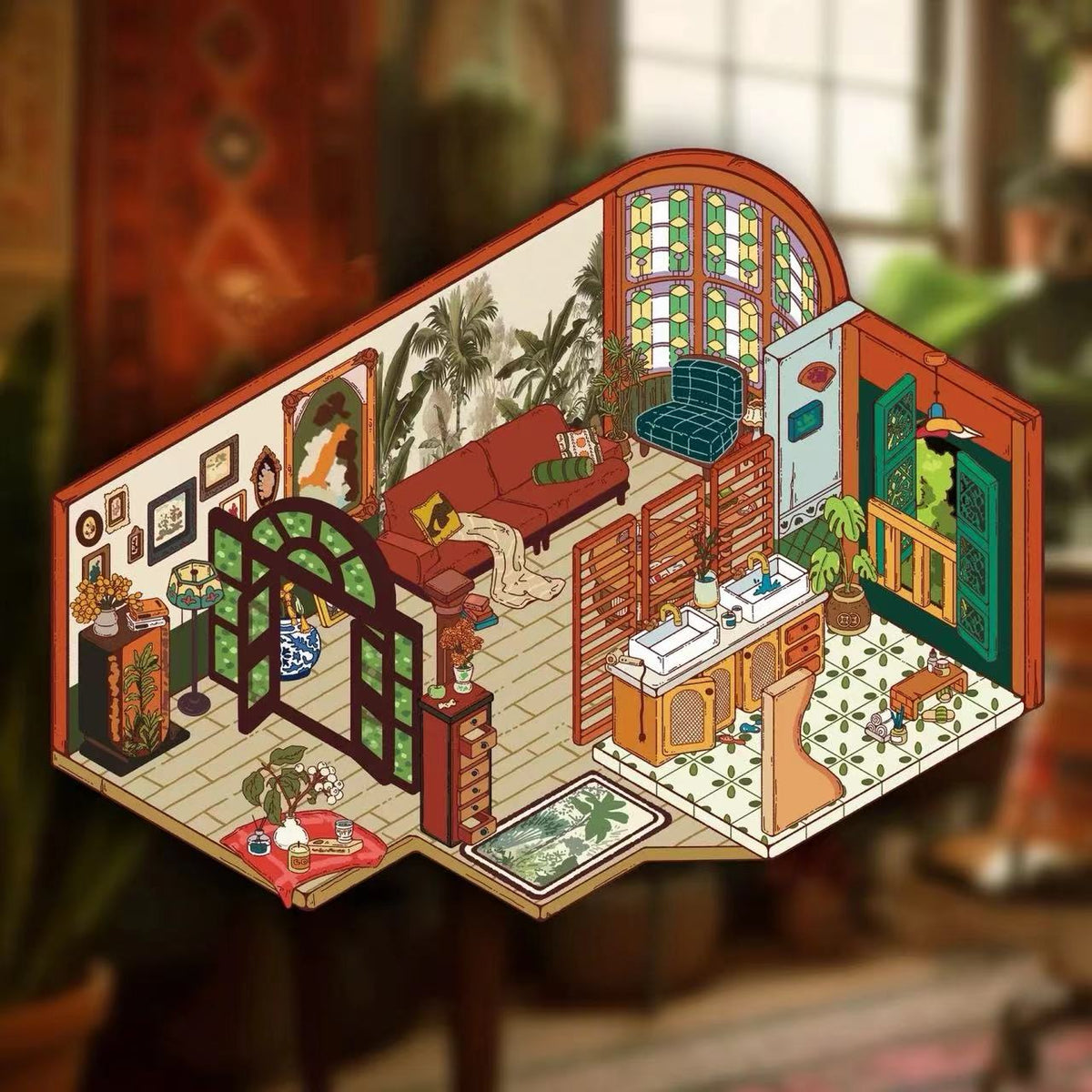 DIY Tropical Retro Bedroom Kitchen Van Gogh House Miniature Scene Sticker Sheet