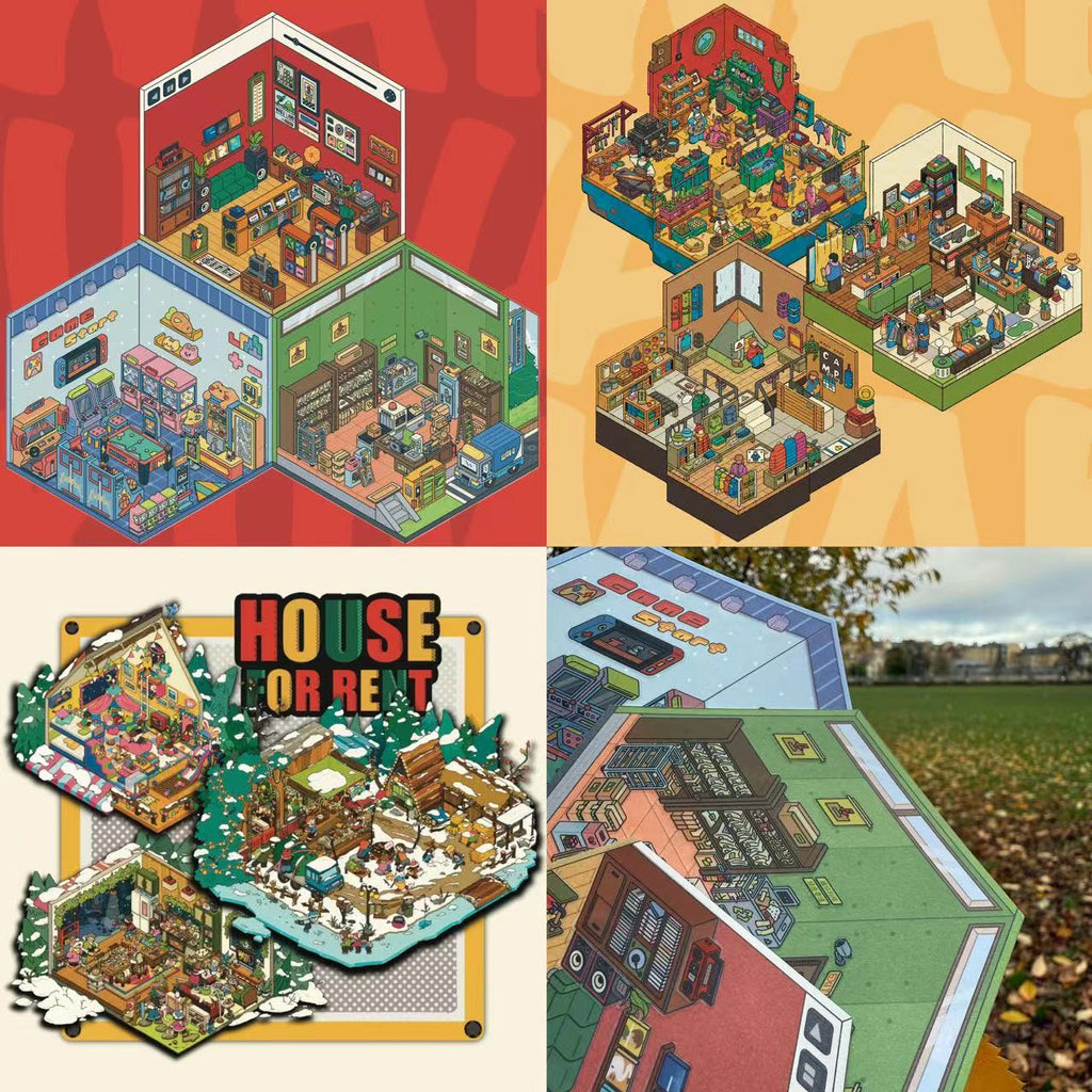 DIY 3D Scene Stickers: Make A Record Shop|Parcel Hub|Outdoor Gear Shop|Christmas House