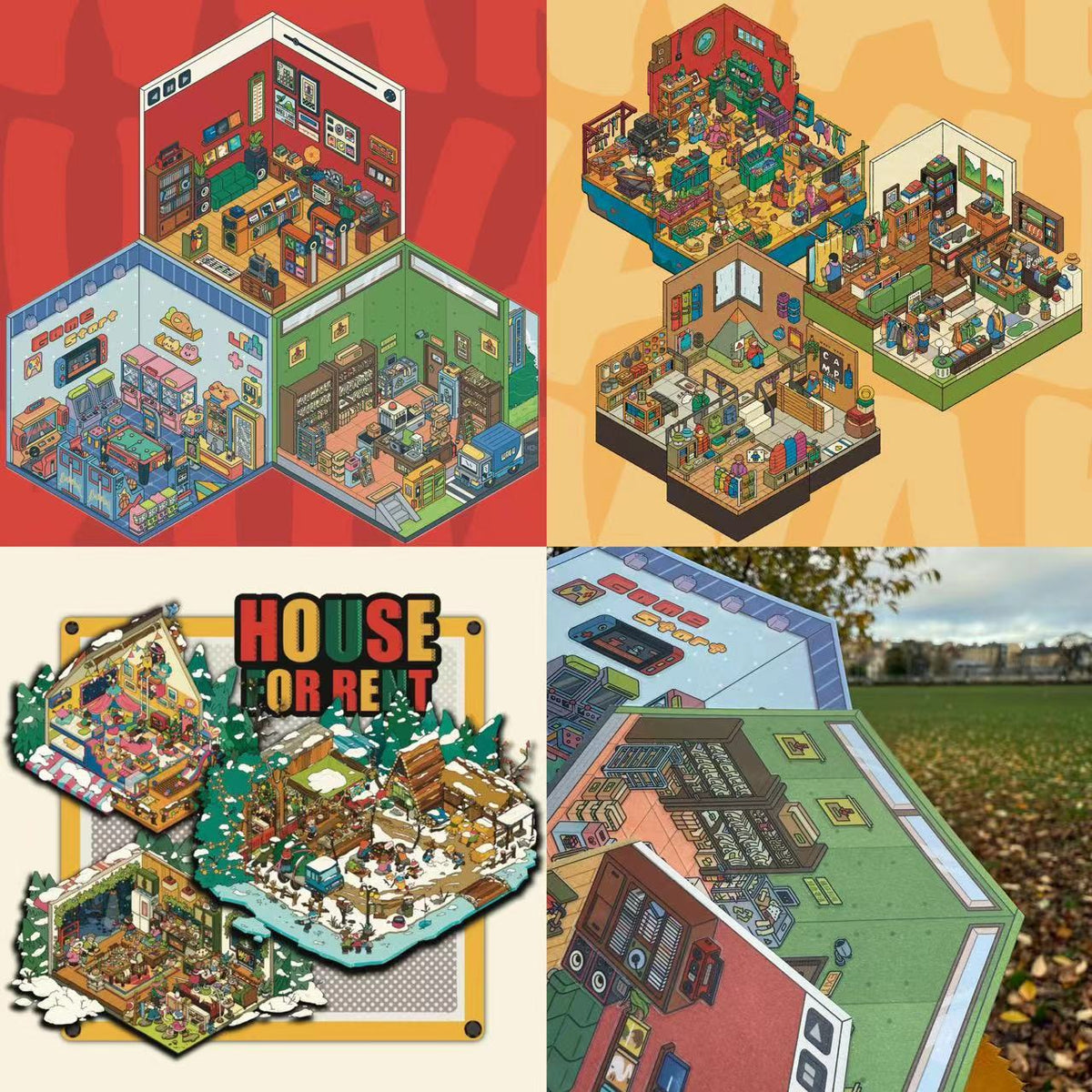 DIY 3D Scene Stickers: Make A Record Shop|Parcel Hub|Outdoor Gear Shop|Christmas House
