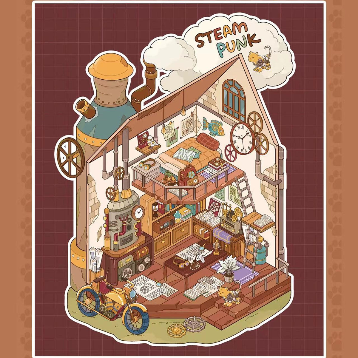 3D Sticker Scene Meow Loft Sakura Court Moro Nest Steam Hall DIY Sticker Kit