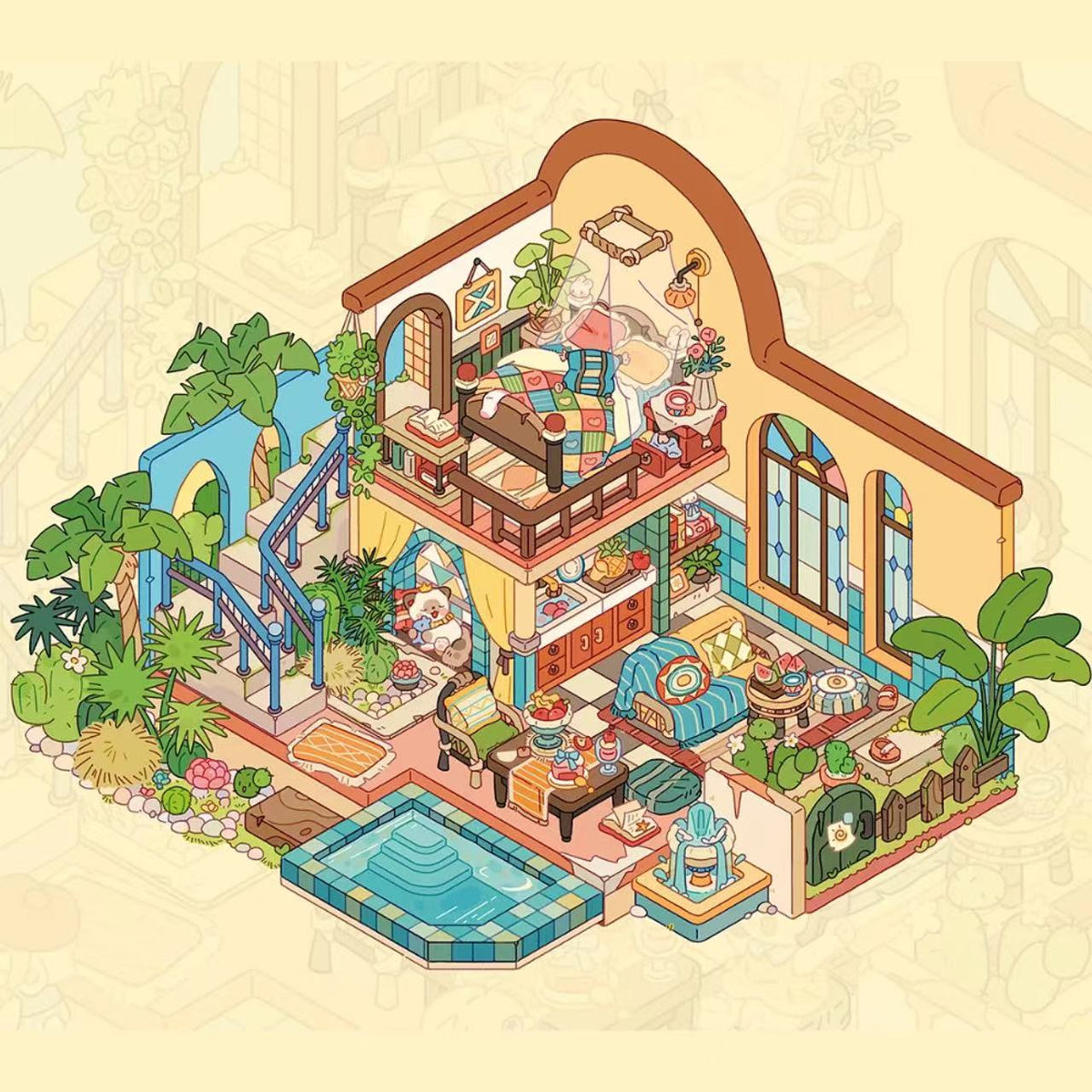 3D Sticker Scene Meow Loft Sakura Court Moro Nest Steam Hall DIY Sticker Kit