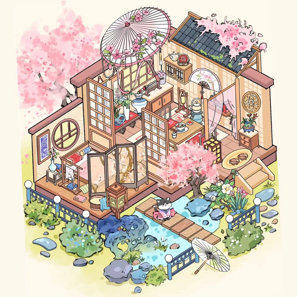 3D Sticker Scene Meow Loft Sakura Court Moro Nest Steam Hall DIY Sticker Kit