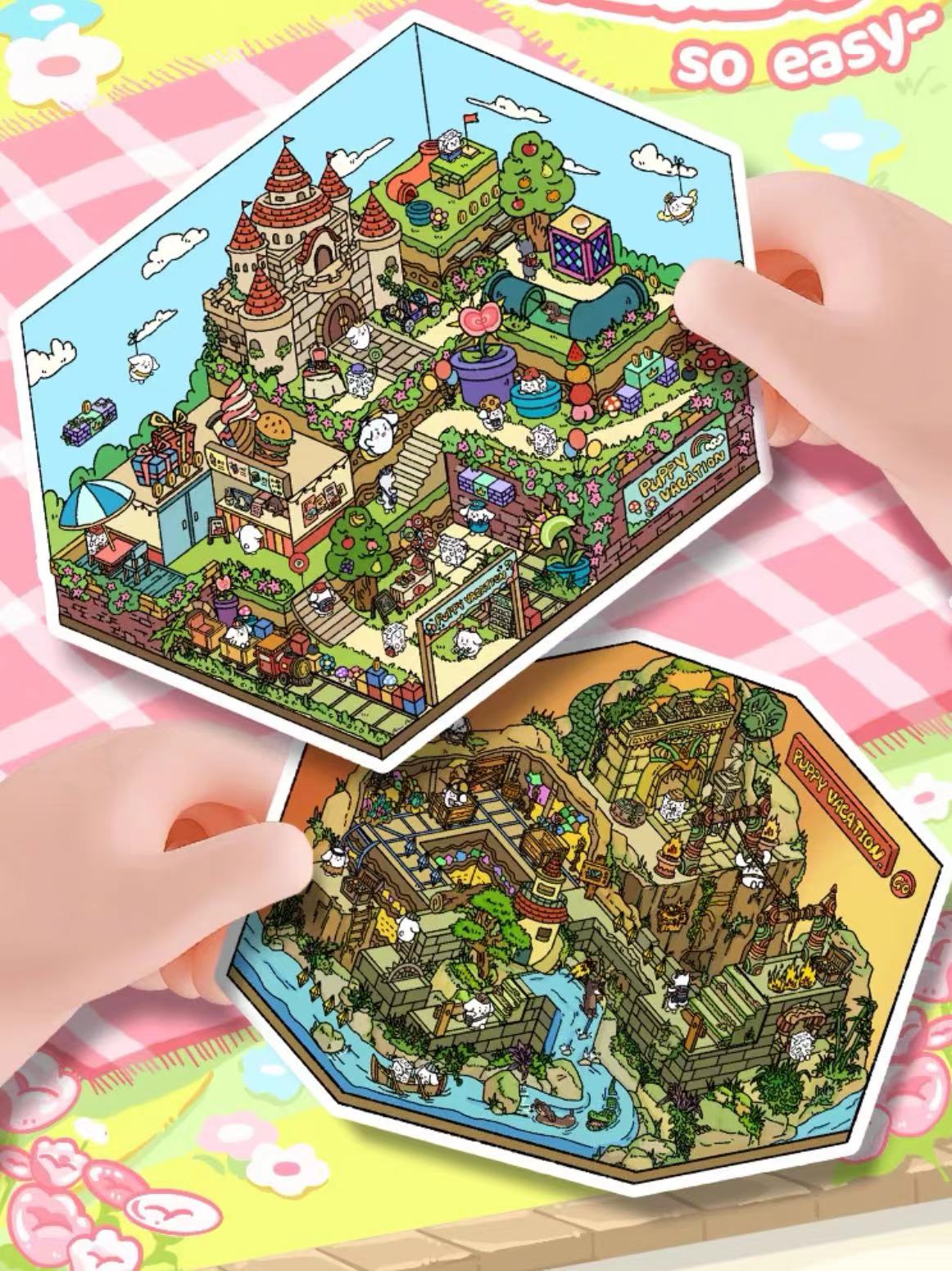 Puppy Sticker Scenes! Create Coffee Shop|Pizzeria|Pasture|Bedroom|Hot Spring|Magic House