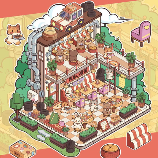 3D Sticker Scene Dreamy Cat House Warmlight Cat Cabin Drive-in Diner Oceanarium Dream