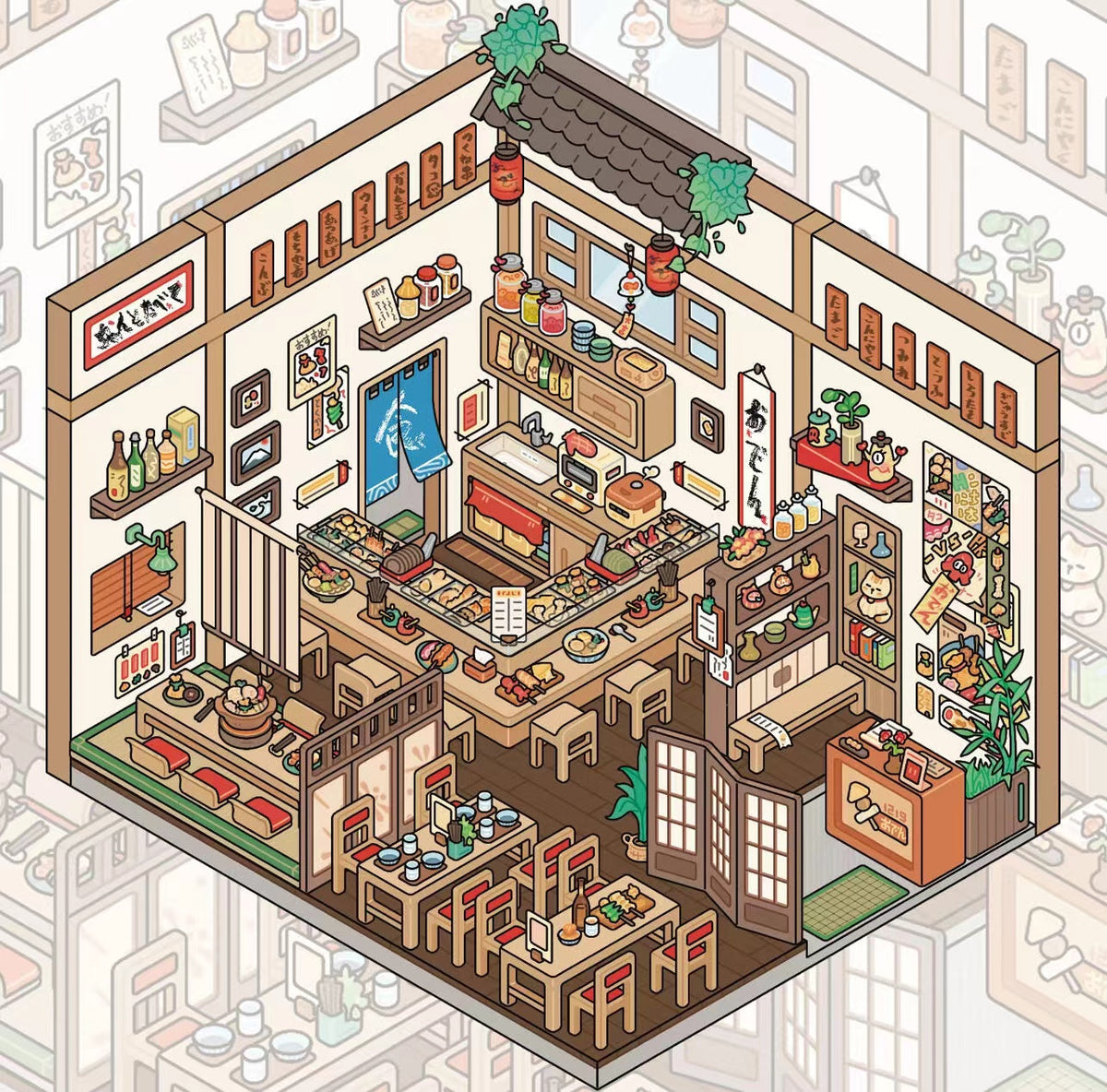 3D Miniature Scene Sticker Japanese Style Mini Mart Odenya Manga Shop Zakka Shop