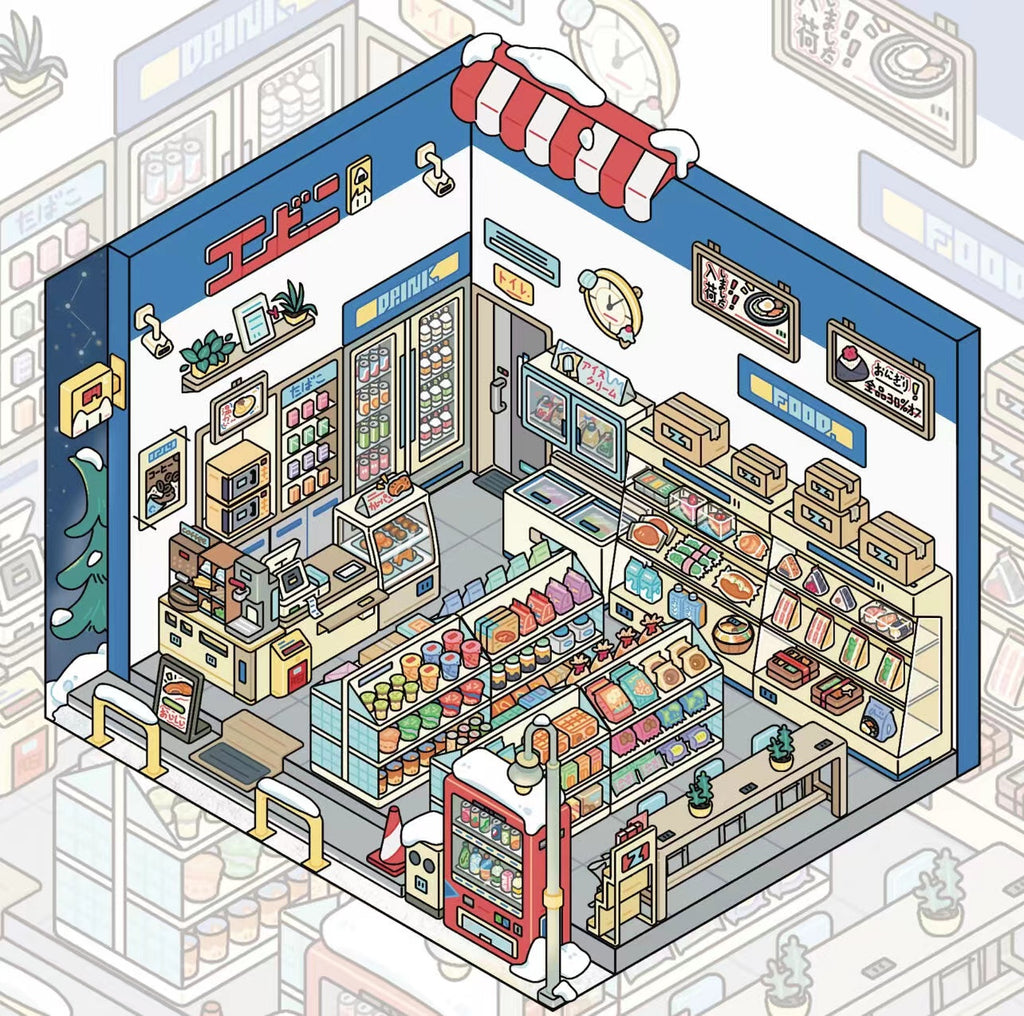 3D Miniature Scene Sticker Japanese Style Mini Mart Odenya Manga Shop Zakka Shop