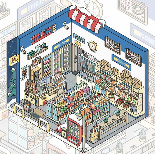 3D Miniature Scene Sticker Japanese Style Mini Mart Odenya Manga Shop Zakka Shop