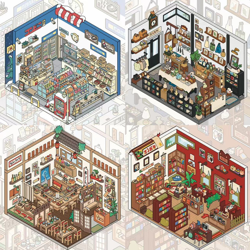 3D Miniature Scene Sticker Japanese Style Mini Mart Odenya Manga Shop Zakka Shop