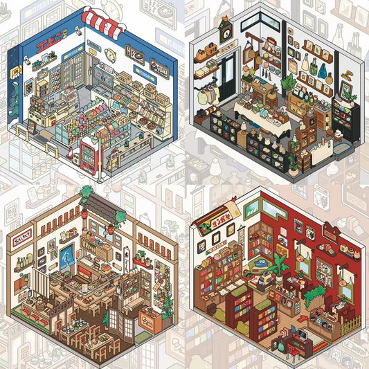 3D Miniature Scene Sticker Japanese Style Mini Mart Odenya Manga Shop Zakka Shop