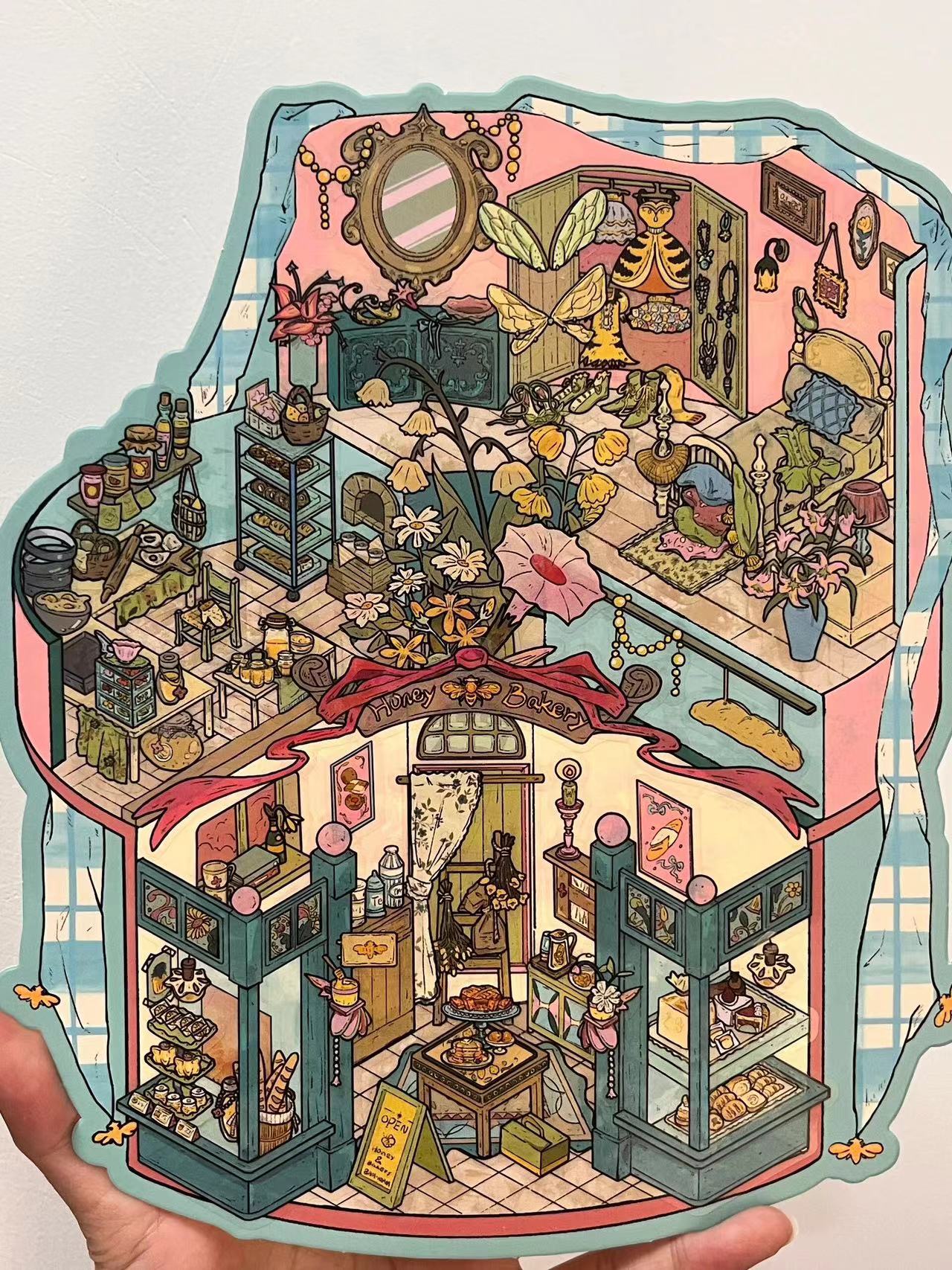 3D Sticker Scene DIY Library of Nature Bee Bakery Herbal Witch Plant House