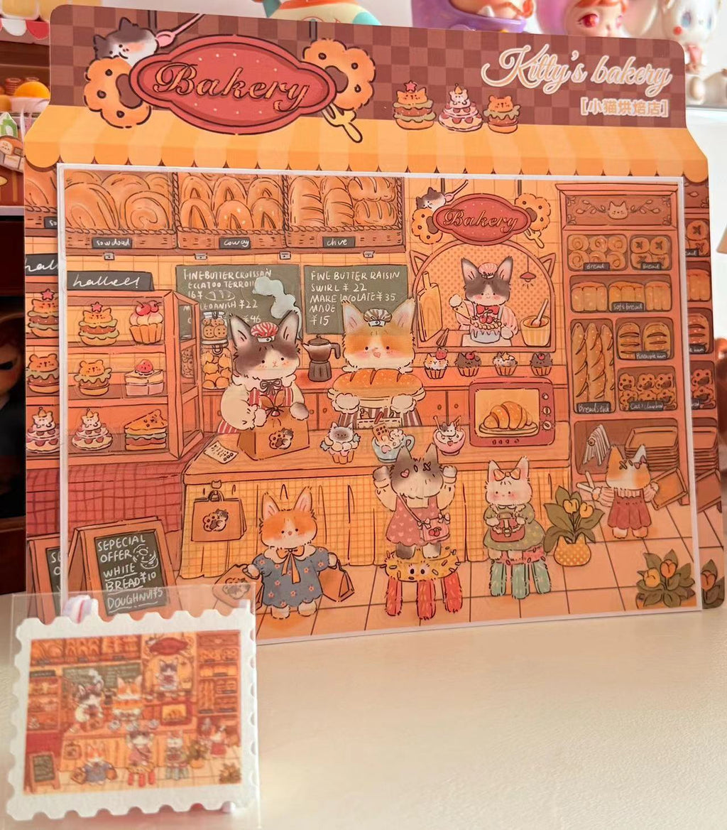DIY Kitty Puzzle Sticker, Seaside Club|Beatuty Shop|Coffee|Bakery|New Year
