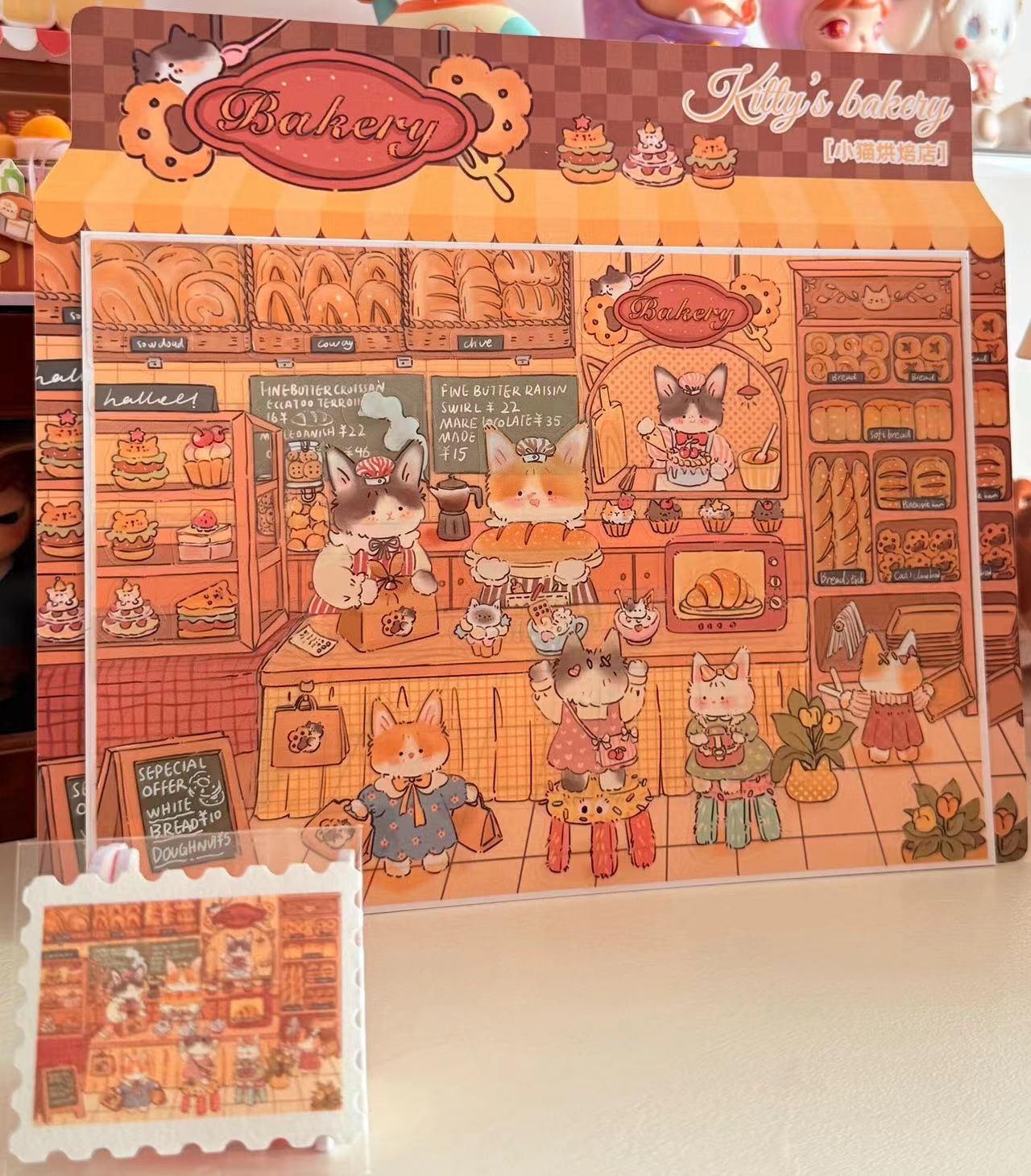 DIY Kitty Puzzle Sticker, Seaside Club|Beatuty Shop|Coffee|Bakery|New Year