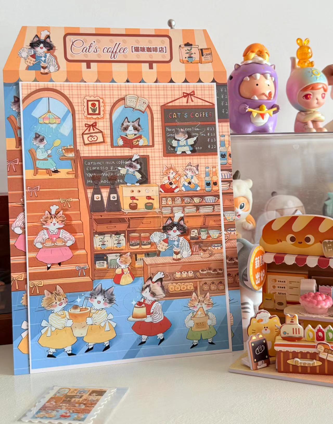 DIY Kitty Puzzle Sticker, Seaside Club|Beatuty Shop|Coffee|Bakery|New Year