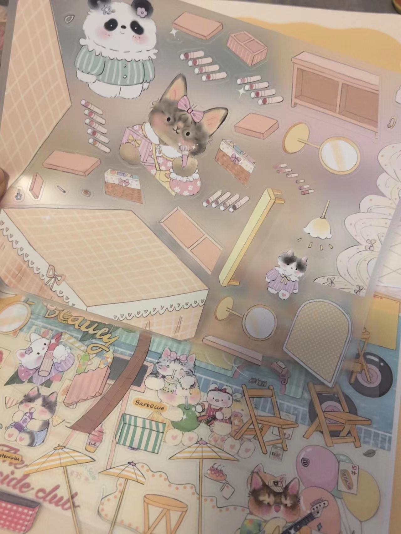 DIY Kitty Puzzle Sticker, Seaside Club|Beatuty Shop|Coffee|Bakery|New Year