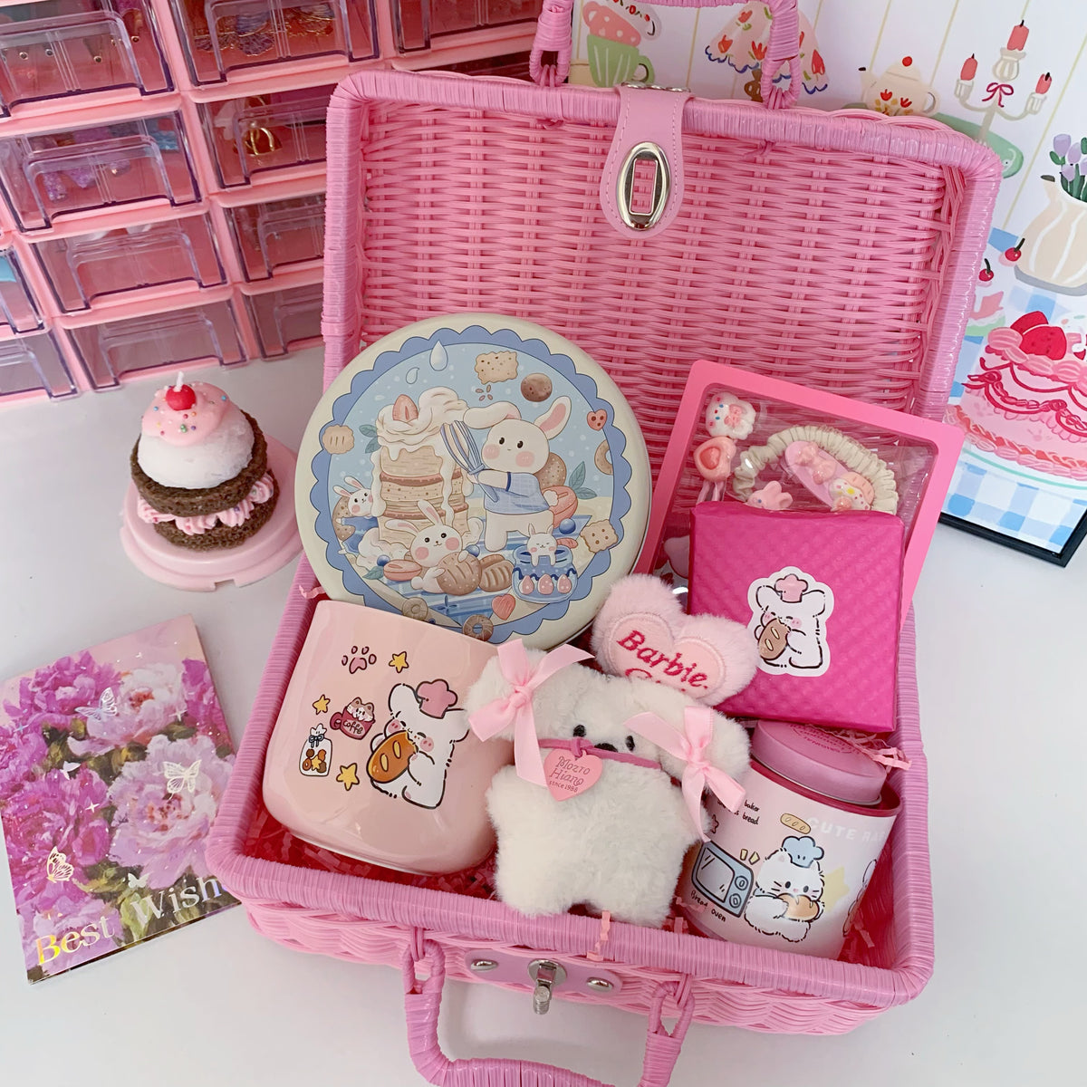 Pink Cartoon Gift Baske: A Hopeful Delight for Lover
