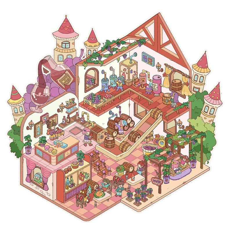 DIY Miniature 3D Sticker Scene Wine Estate Warm House Rave Party Walled City Ruins