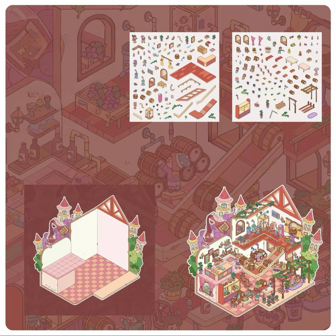 DIY Miniature 3D Sticker Scene Wine Estate Warm House Rave Party Walled City Ruins