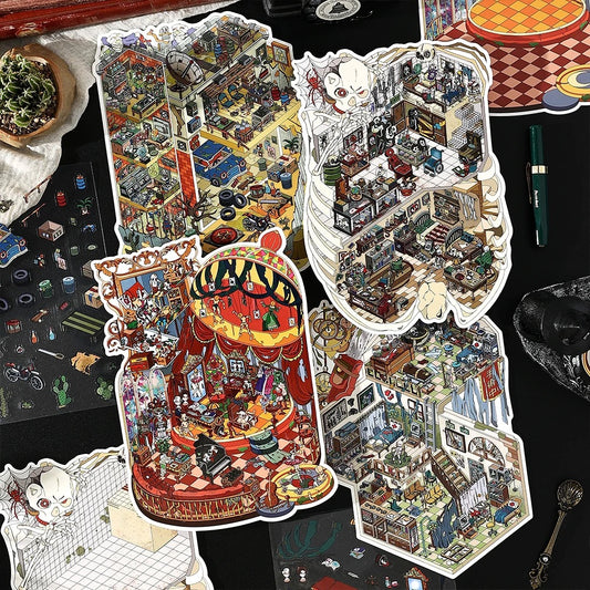 3D Big Size Sticker Scene Laboratory Operating Room Puppet Art Spooky House