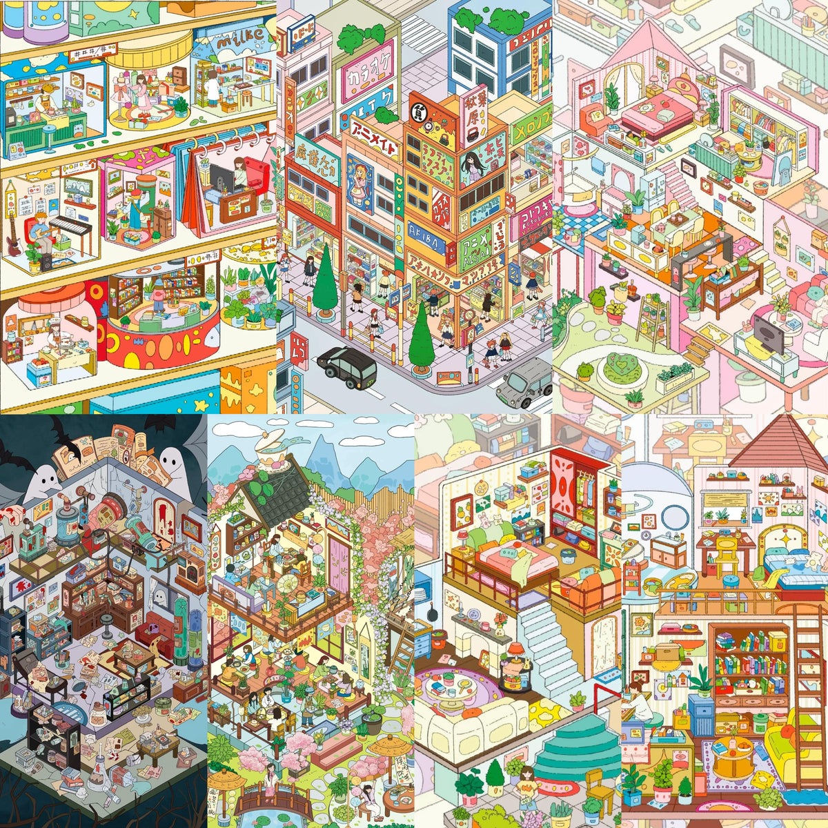 DIY Japanese Street View Nine Jobs 3D Sticker Scene