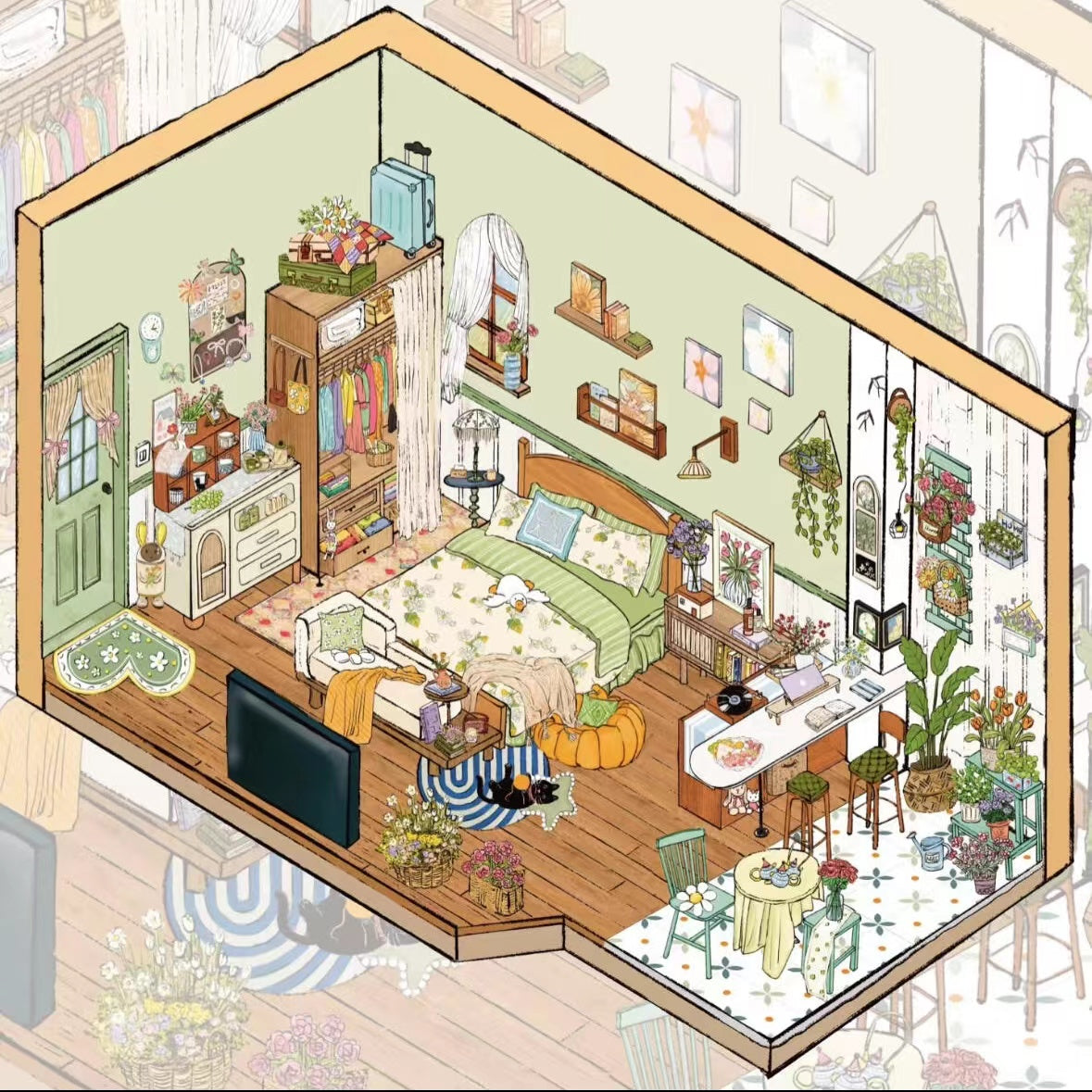 DIY Cottagecore Living 3D Sticker Scene