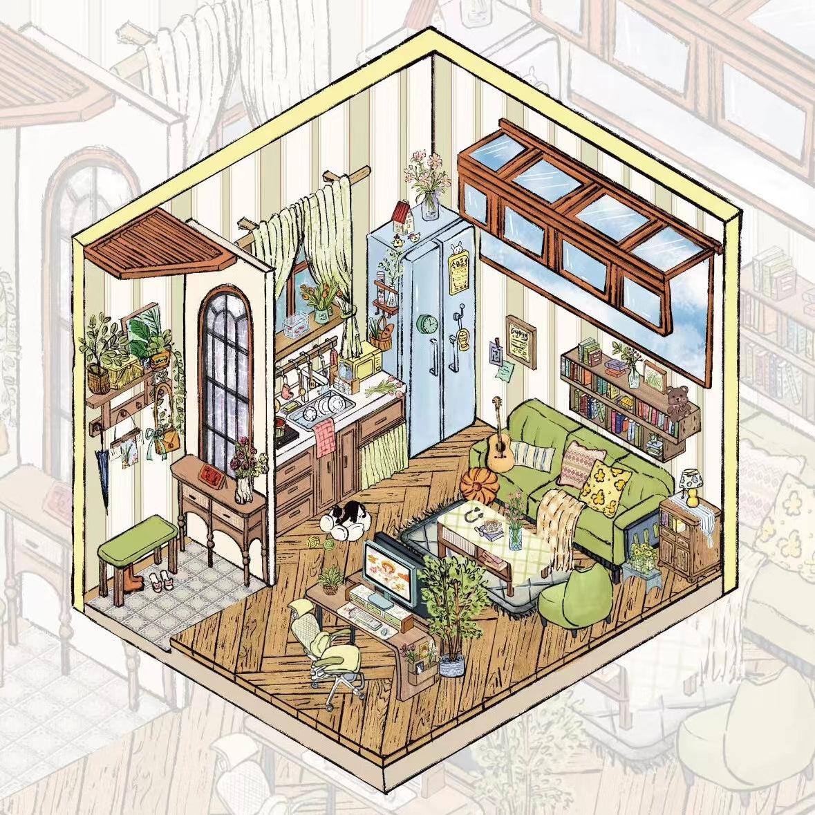 DIY Cottagecore Living 3D Sticker Scene