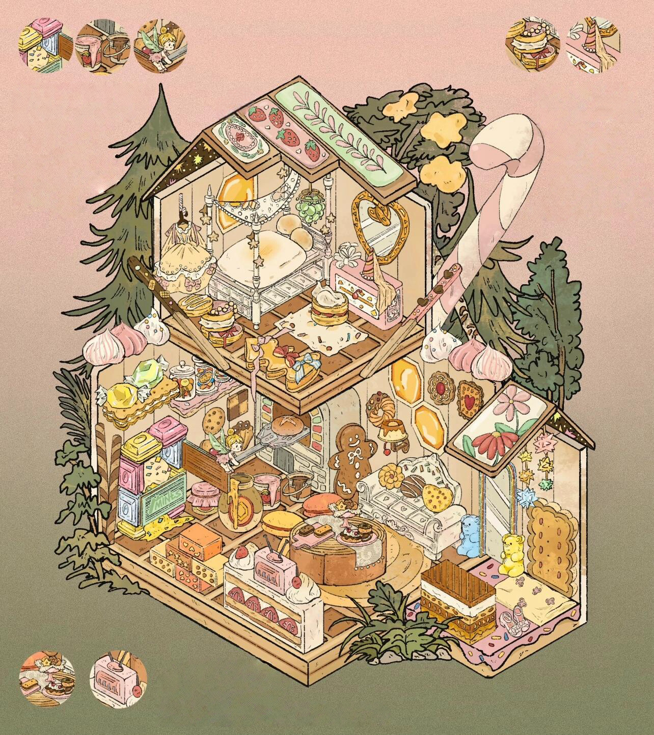 DIY Chinese Clothing Boutique Gingerbread Man Cottage 3D Stickers Scene