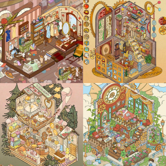 DIY Chinese Clothing Boutique Gingerbread Man Cottage 3D Stickers Scene
