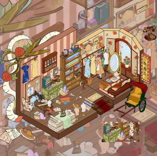 DIY Chinese Clothing Boutique Gingerbread Man Cottage 3D Stickers Scene
