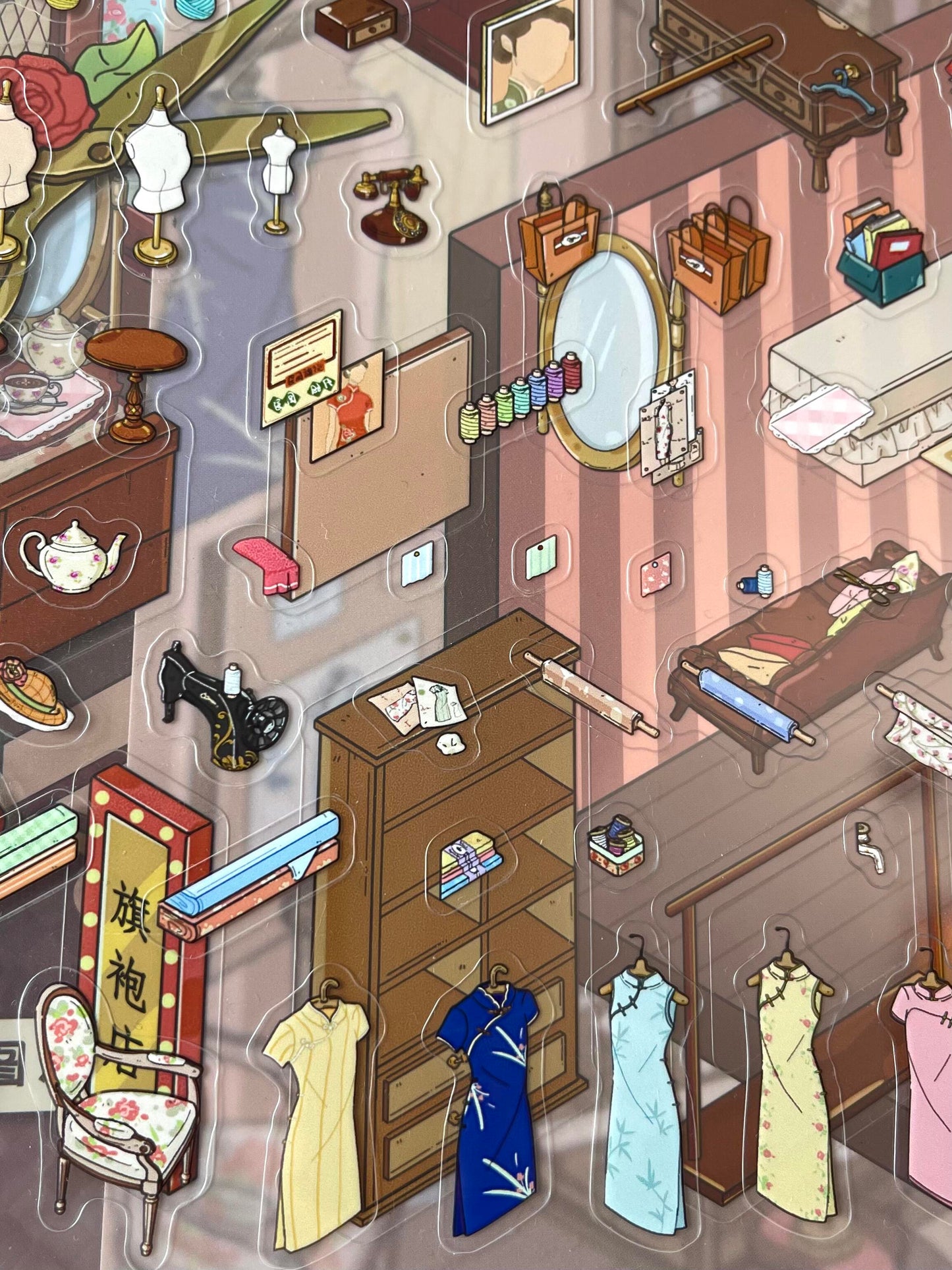 DIY Chinese Clothing Boutique Gingerbread Man Cottage 3D Stickers Scene