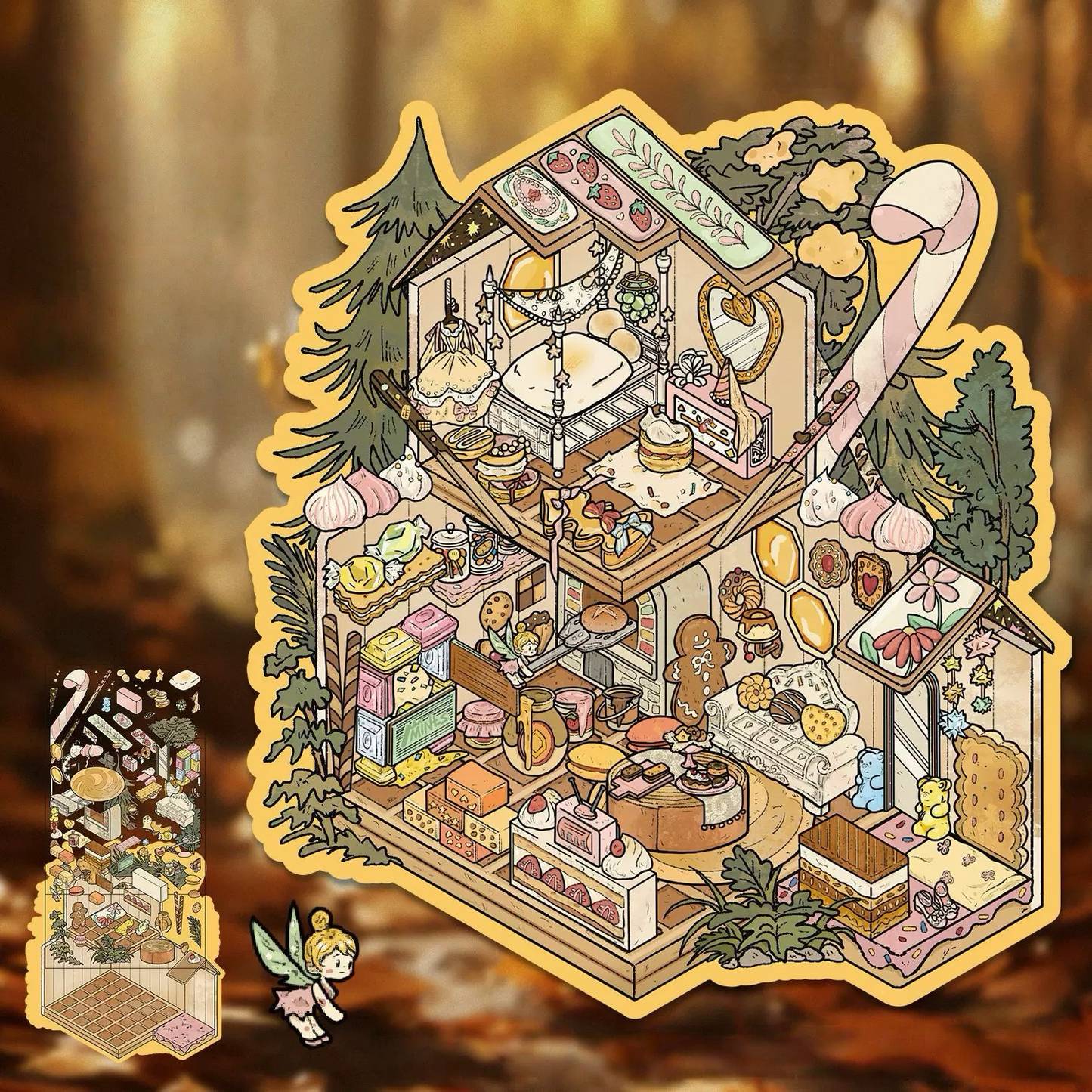 DIY Chinese Clothing Boutique Gingerbread Man Cottage 3D Stickers Scene