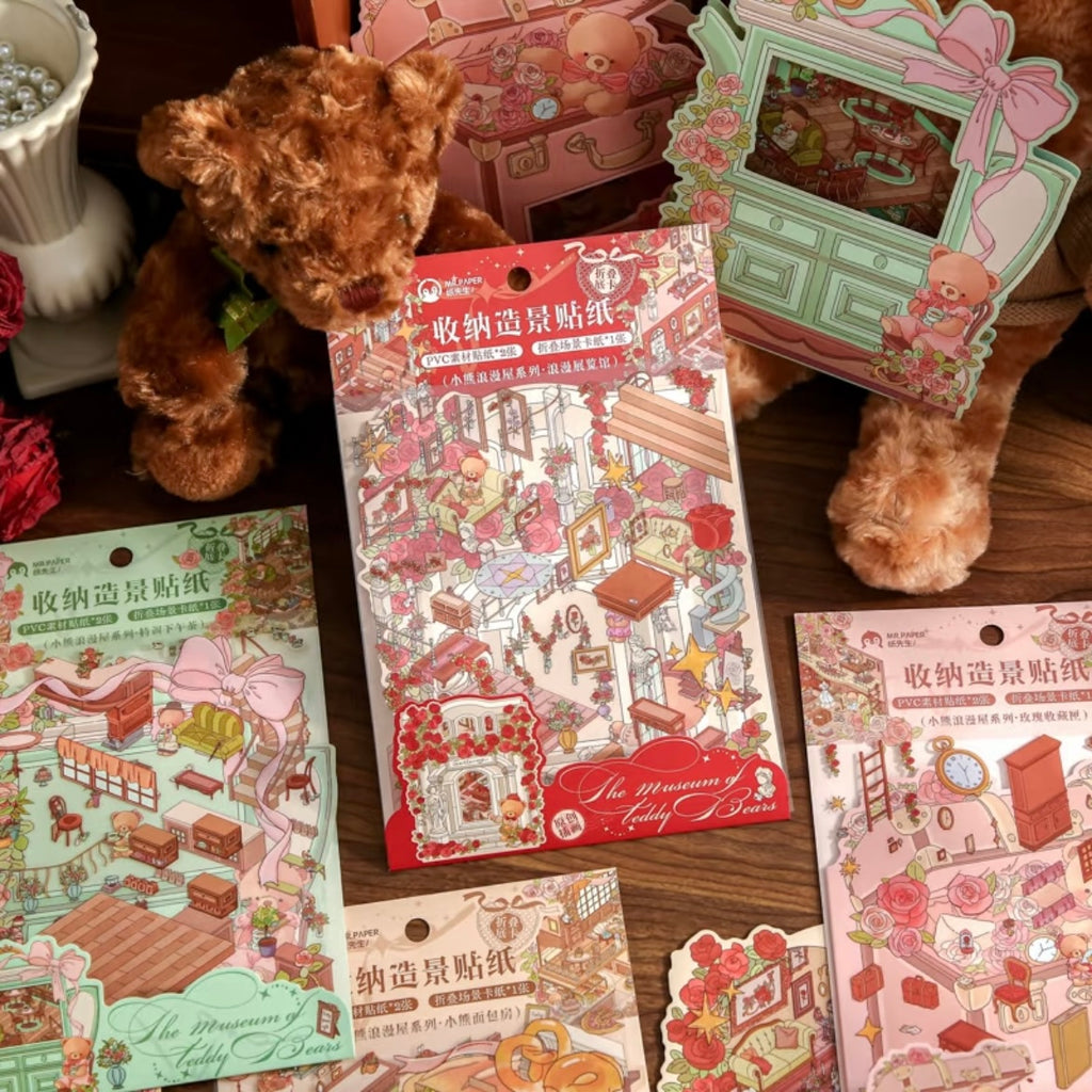3D Miniature Scene Stickers DIY Little Bear’s Romantic Cottage Afternoon Tea